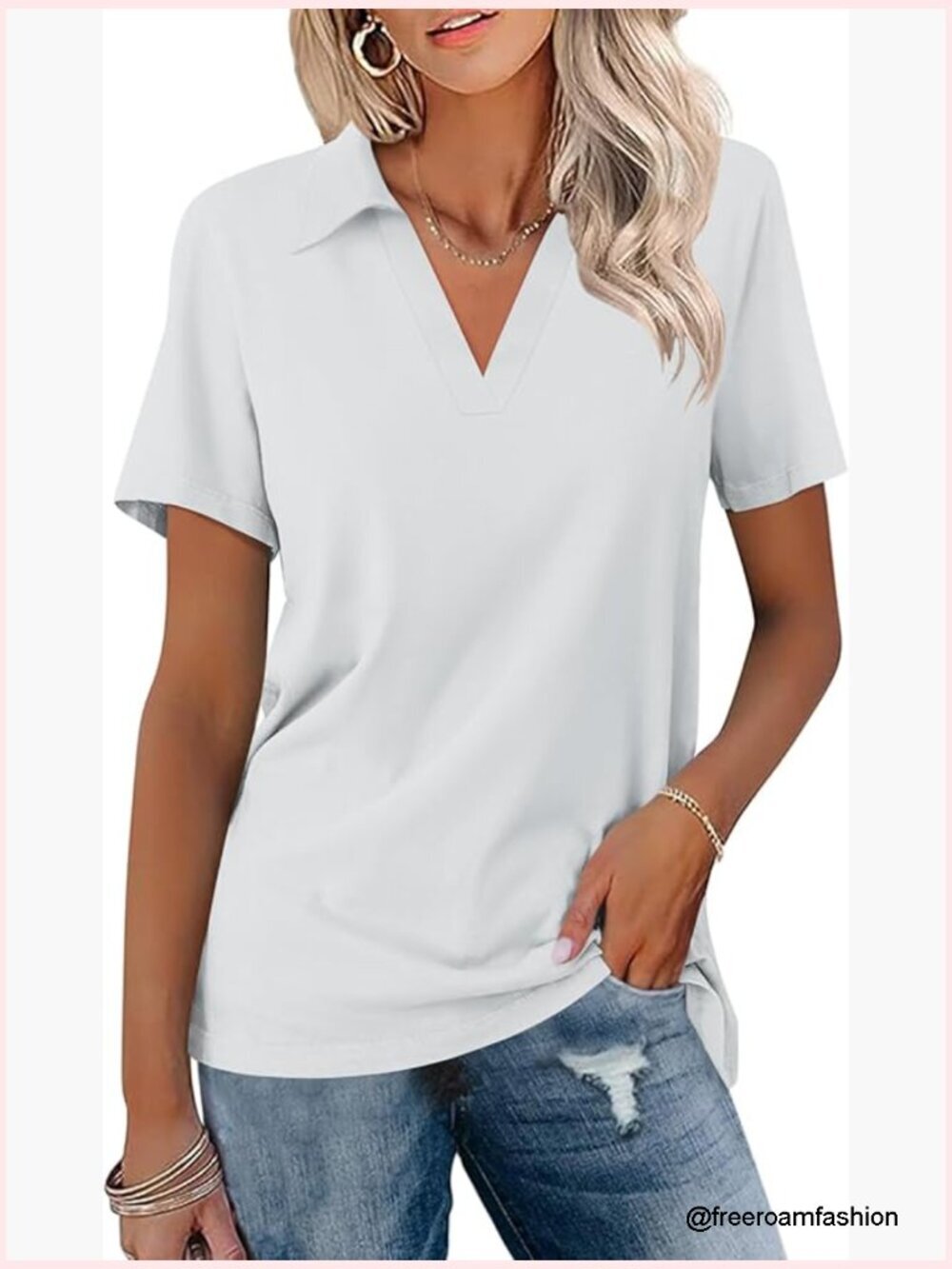 Women's Polo Shirt Short Sleeve V Neck Summer Business Casual Tops